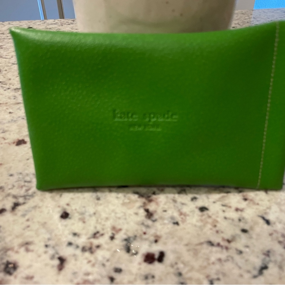 Kate Spade New York Bright Green Eyeglasses Pouch- Pebble Leather Texture